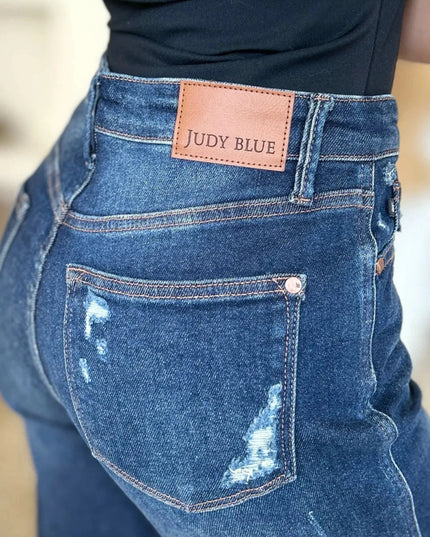 Judy Blue Full Size High Waist Rigid Magic Heavy Destroy Straight Jeans - Trendsi
