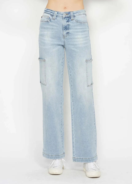 Judy Blue Full Size High Waist Straight Cargo Jeans - Trendsi