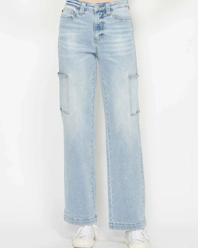Judy Blue Full Size High Waist Straight Cargo Jeans - Trendsi