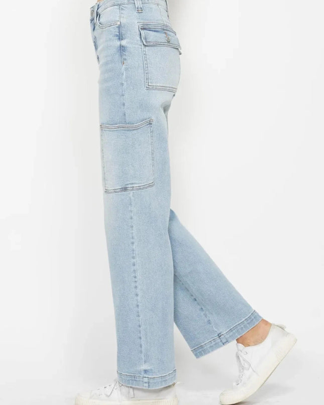 Judy Blue Full Size High Waist Straight Cargo Jeans - Trendsi