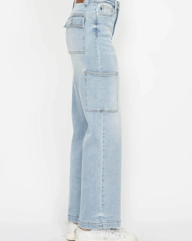 Judy Blue Full Size High Waist Straight Cargo Jeans - Trendsi