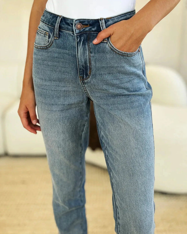 Judy Blue Full Size Mid Rise Rigid Magic Release Hem Jeans - Trendsi