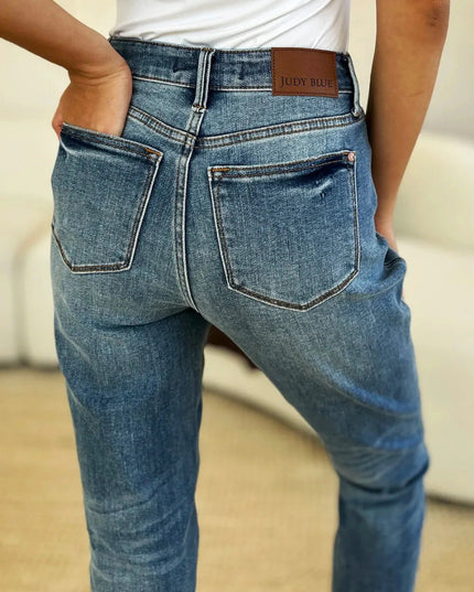 Judy Blue Full Size Mid Rise Rigid Magic Release Hem Jeans - Trendsi
