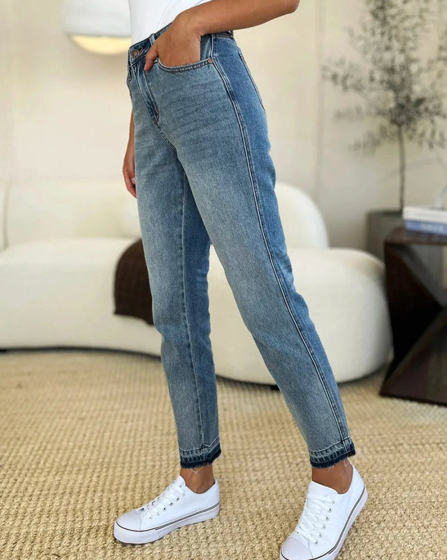 Judy Blue Full Size Mid Rise Rigid Magic Release Hem Jeans - Trendsi