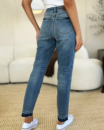 Judy Blue Full Size Mid Rise Rigid Magic Release Hem Jeans - Trendsi