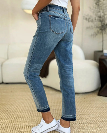 Judy Blue Full Size Mid Rise Rigid Magic Release Hem Jeans - Trendsi