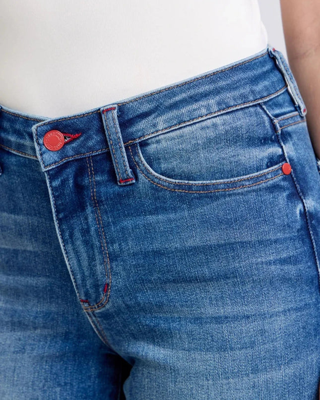 Judy Blue Full Size Plaid Print Cuff Straight Leg Jeans with Pockets - Trendsi