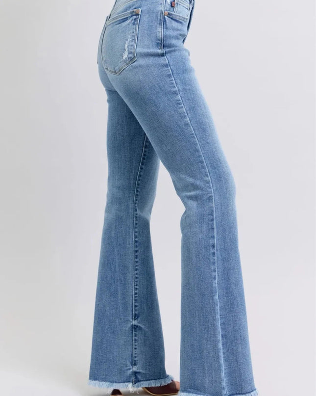 Judy Blue Full Size Raw Hem High Rise Bootcut Jeans - Trendsi