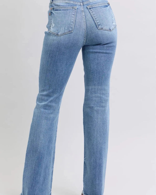 Judy Blue Full Size Raw Hem High Rise Bootcut Jeans - Trendsi
