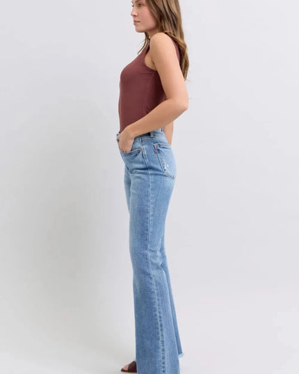 Judy Blue Full Size Raw Hem High Rise Bootcut Jeans - Trendsi