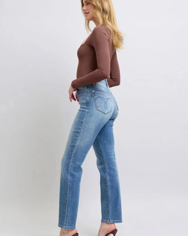 Judy Blue Full Size Run Vintage Wash Thermal Straight Jeans - Trendsi