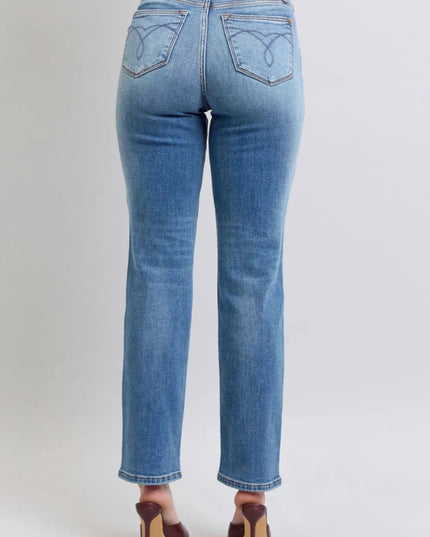 Judy Blue Full Size Run Vintage Wash Thermal Straight Jeans - Trendsi