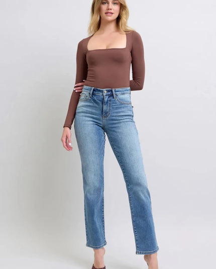 Judy Blue Full Size Run Vintage Wash Thermal Straight Jeans - Trendsi