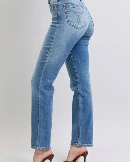 Judy Blue Full Size Run Vintage Wash Thermal Straight Jeans - Trendsi