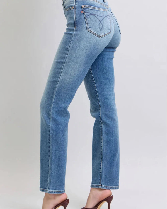 Judy Blue Full Size Run Vintage Wash Thermal Straight Jeans - Trendsi