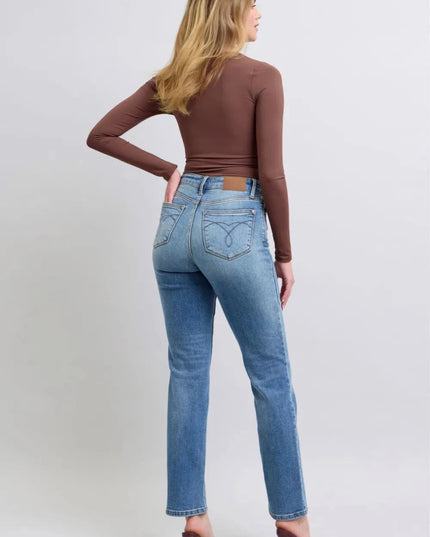 Judy Blue Full Size Run Vintage Wash Thermal Straight Jeans - Trendsi