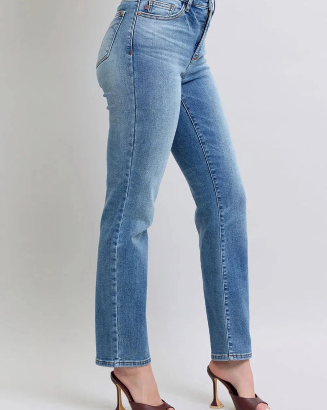 Judy Blue Full Size Run Vintage Wash Thermal Straight Jeans - Trendsi