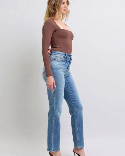 Judy Blue Full Size Run Vintage Wash Thermal Straight Jeans - Trendsi