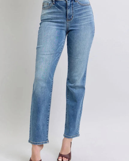 Judy Blue Full Size Run Vintage Wash Thermal Straight Jeans - Trendsi