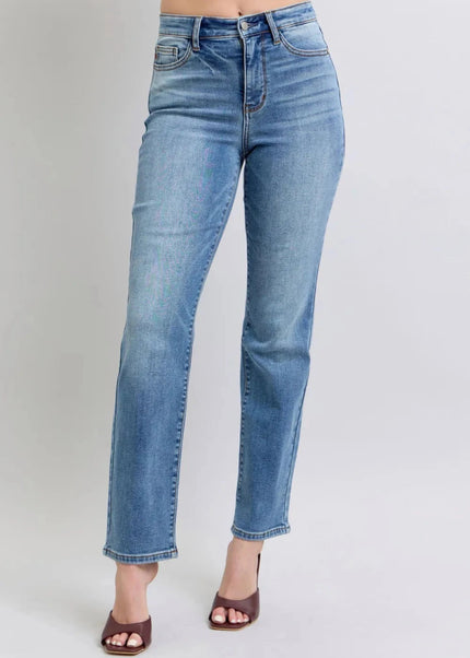 Judy Blue Full Size Run Vintage Wash Thermal Straight Jeans - Trendsi