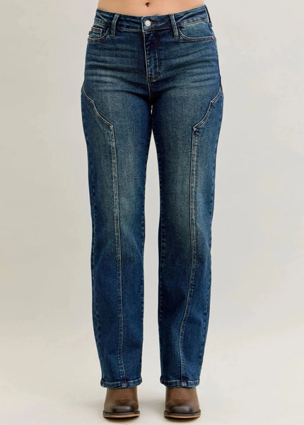 Judy Blue Full Size Seam Detail Straight Leg Jeans Plus Size - Trendsi