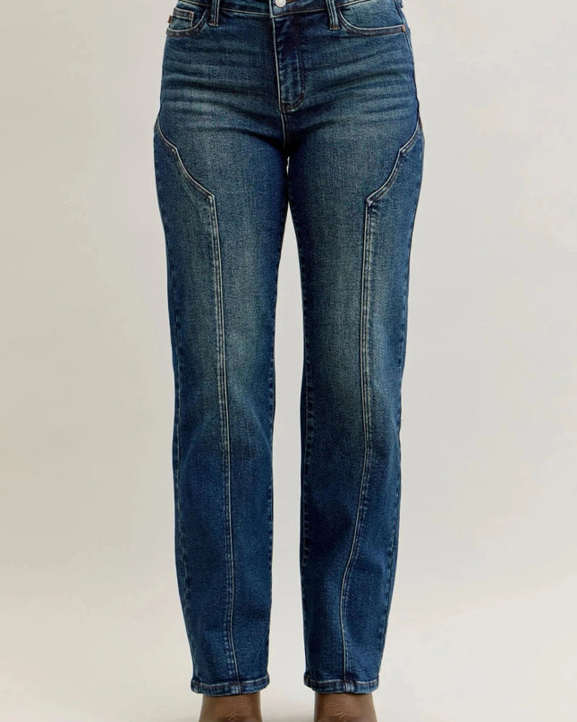 Judy Blue Full Size Seam Detail Straight Leg Jeans Plus Size - Trendsi