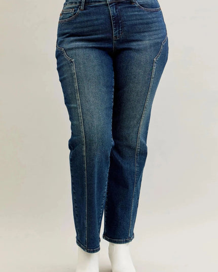 Judy Blue Full Size Seam Detail Straight Leg Jeans Plus Size - Trendsi
