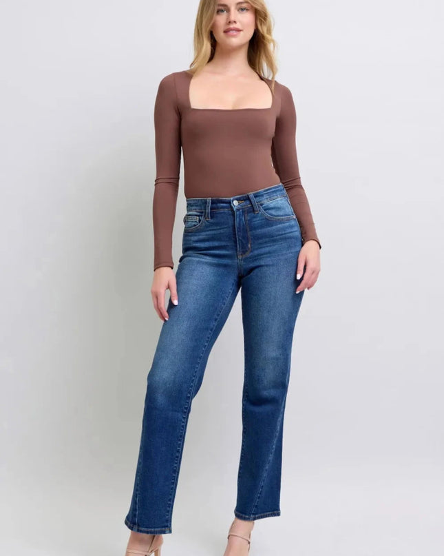 Judy Blue Full Size Side Seam Detail Straight Jeans with Pockets - Trendsi