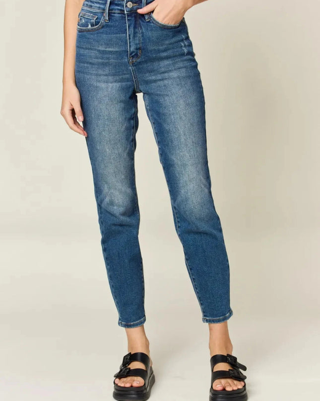 Judy Blue Full Size Tummy Control High Waist Slim Jeans - Trendsi