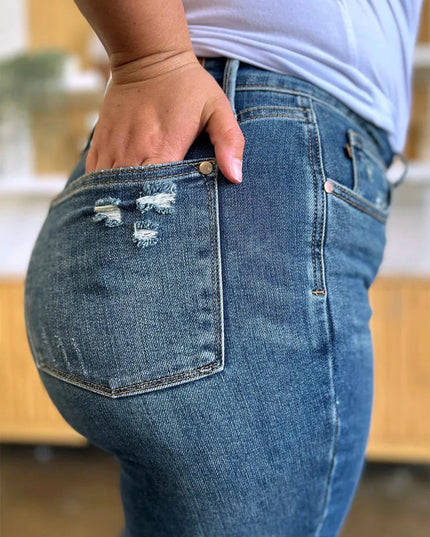 Judy Blue Full Size Tummy Control High Waist Slim Jeans - Trendsi