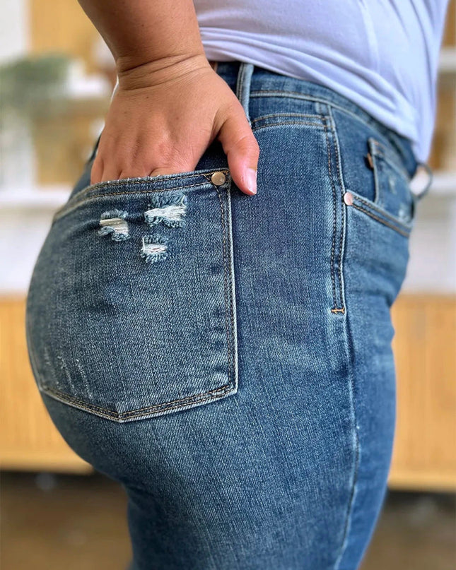 Judy Blue Full Size Tummy Control High Waist Slim Jeans - Trendsi