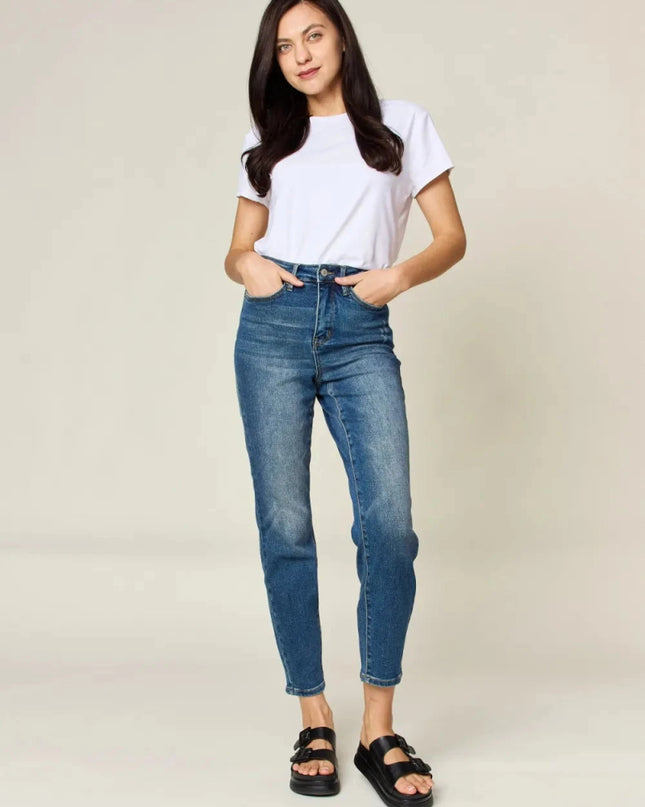 Judy Blue Full Size Tummy Control High Waist Slim Jeans - Trendsi
