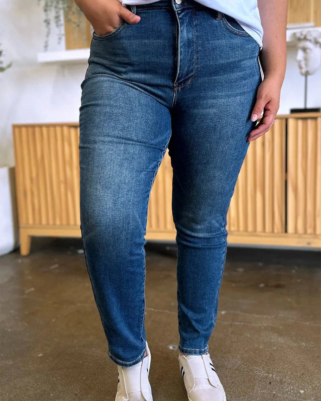 Judy Blue Full Size Tummy Control High Waist Slim Jeans - Trendsi