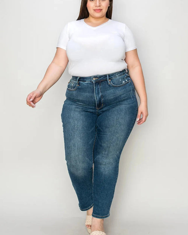 Judy Blue Full Size Tummy Control High Waist Slim Jeans - Trendsi