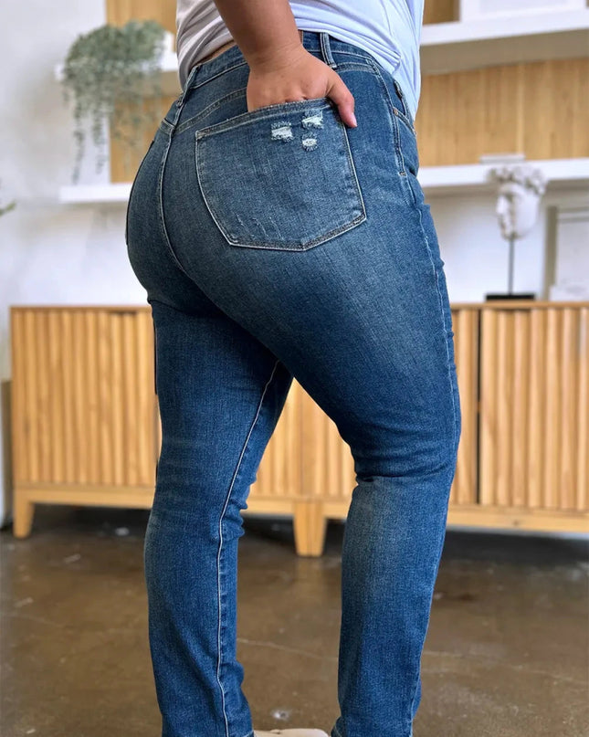 Judy Blue Full Size Tummy Control High Waist Slim Jeans - Trendsi