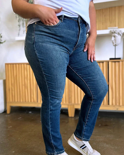 Judy Blue Full Size Tummy Control High Waist Slim Jeans - Trendsi