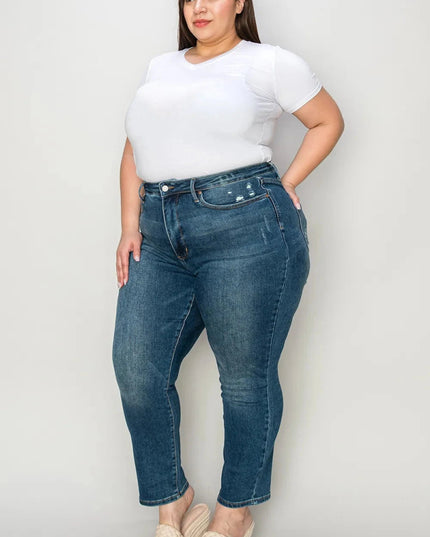 Judy Blue Full Size Tummy Control High Waist Slim Jeans - Trendsi