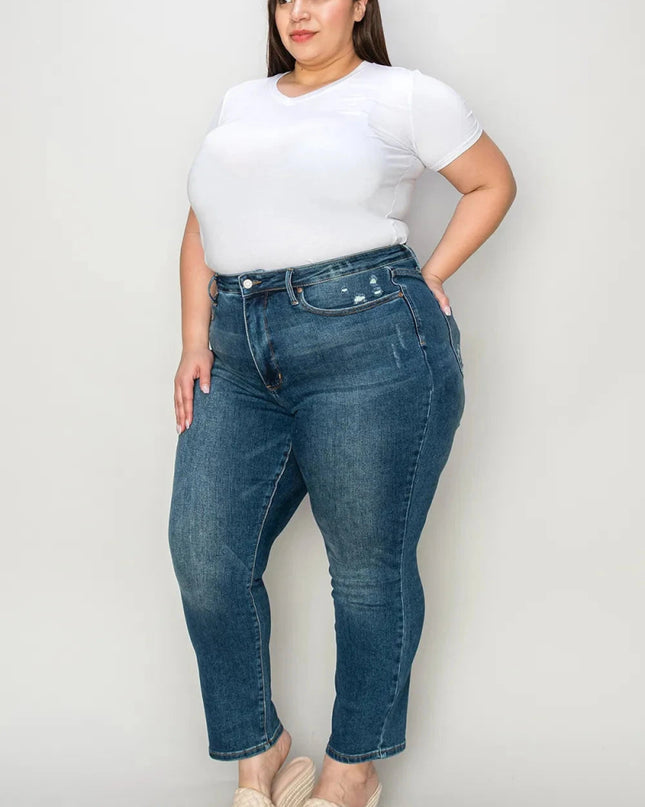 Judy Blue Full Size Tummy Control High Waist Slim Jeans - Trendsi