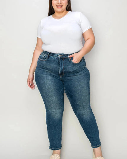 Judy Blue Full Size Tummy Control High Waist Slim Jeans - Trendsi