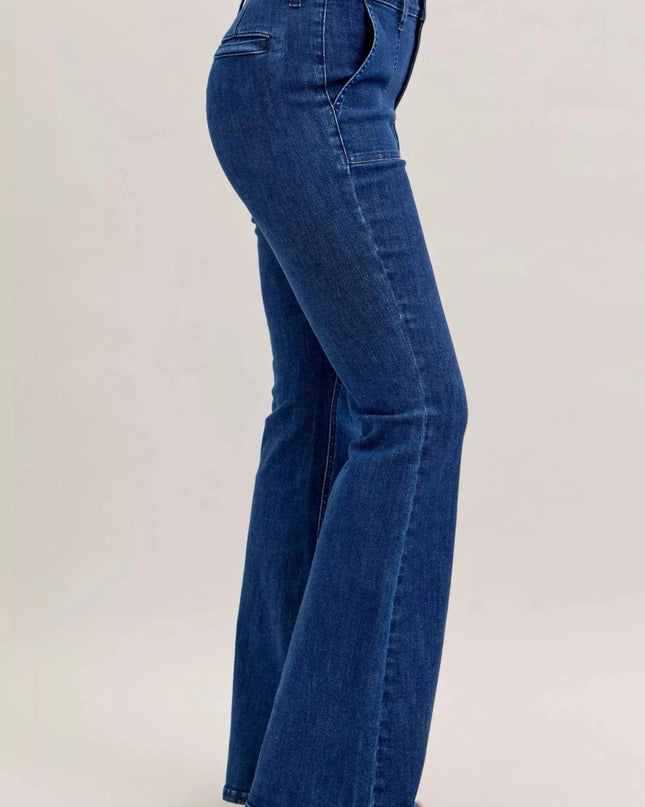Judy Blue High Waist Flare Jeans with Front Patch Pockets - Trendsi