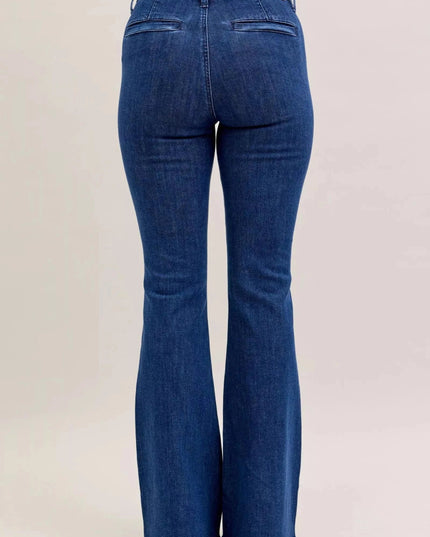 Judy Blue High Waist Flare Jeans with Front Patch Pockets - Trendsi