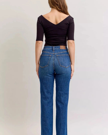 Judy Blue High Waist Tummy Control Straight Jeans - Trendsi