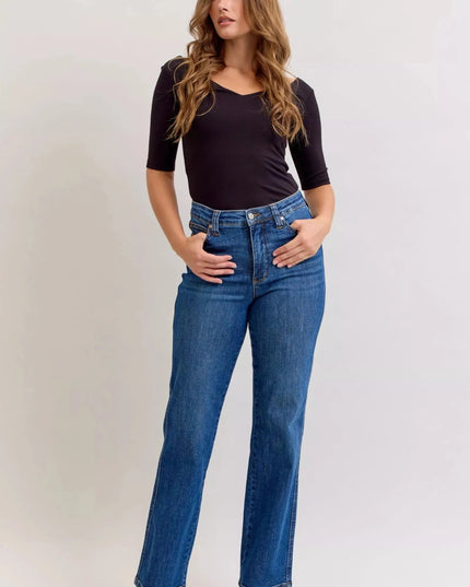 Judy Blue High Waist Tummy Control Straight Jeans - Trendsi