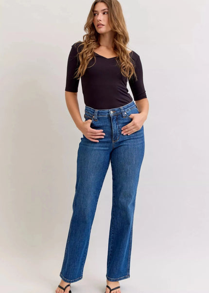Judy Blue High Waist Tummy Control Straight Jeans - Trendsi