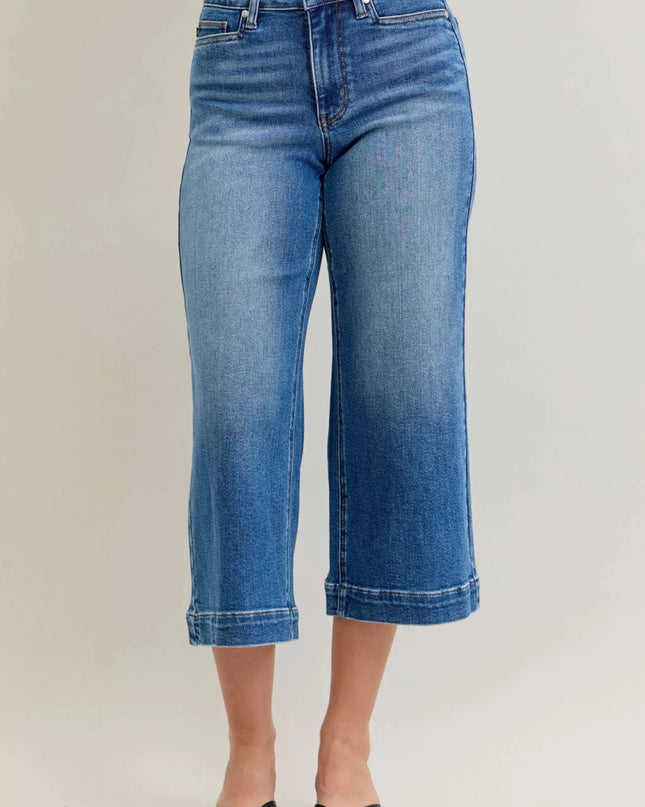 Judy Blue Mid Rise Crop Wide Leg Jeans - Trendsi