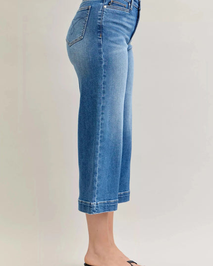 Judy Blue Mid Rise Crop Wide Leg Jeans - Trendsi