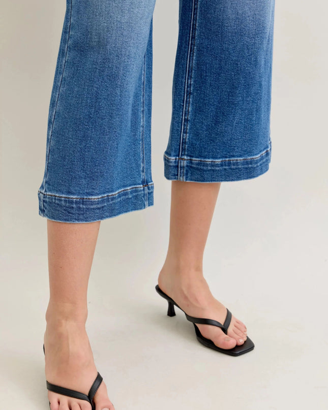Judy Blue Mid Rise Crop Wide Leg Jeans - Trendsi