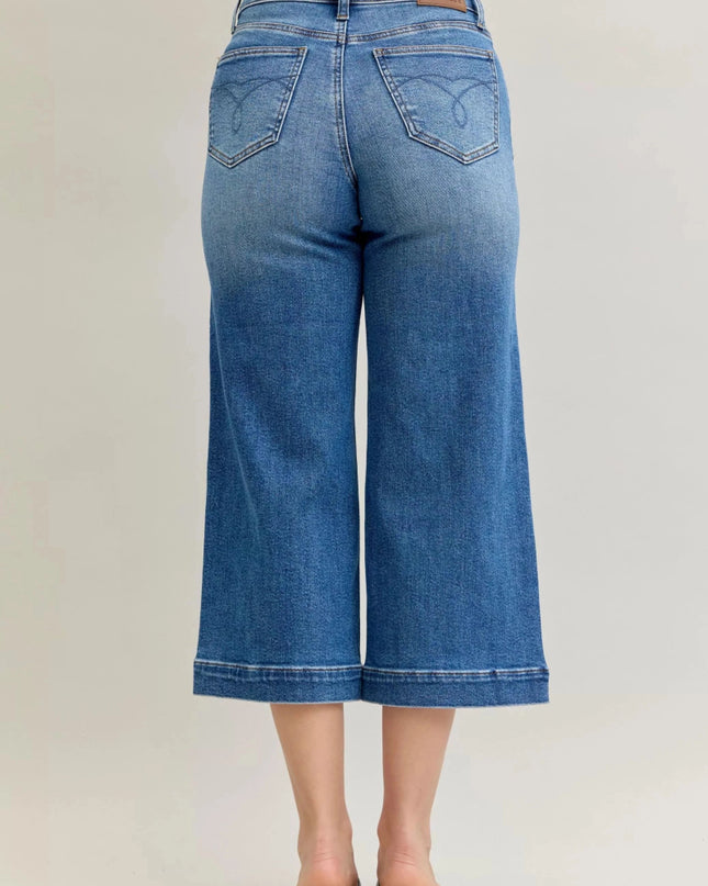Judy Blue Mid Rise Crop Wide Leg Jeans - Trendsi