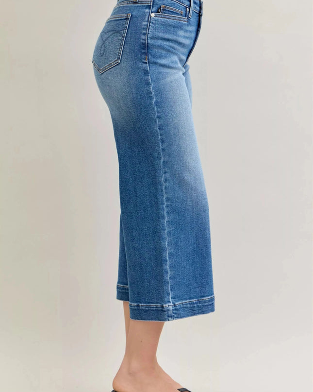 Judy Blue Mid Rise Crop Wide Leg Jeans - Trendsi