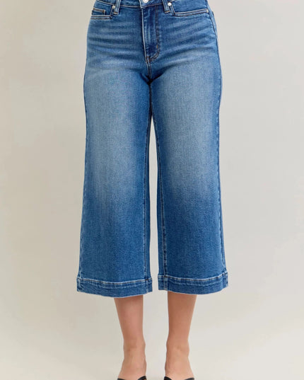 Judy Blue Mid Rise Crop Wide Leg Jeans - Trendsi
